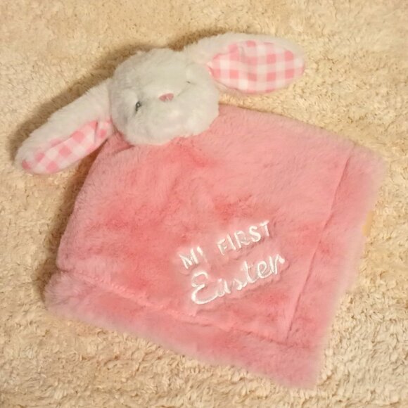 NWOT~ White Bunny Rabbit with Pink Embroidered 1st Easter Baby Security Blanket - Picture 10 of 11